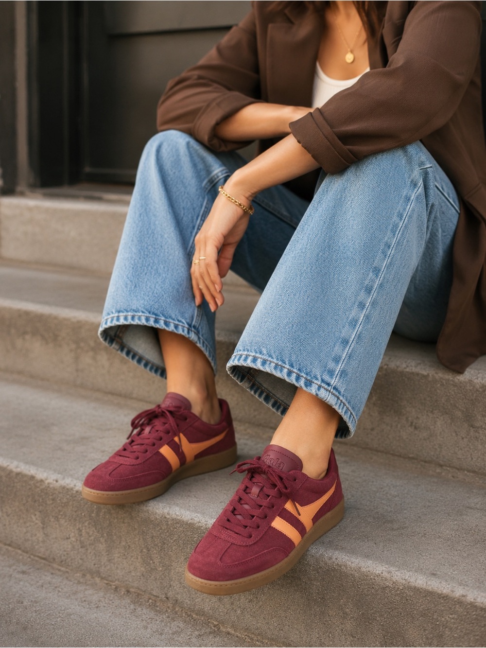 Gola Women's Burgundy and Tan Sneakers